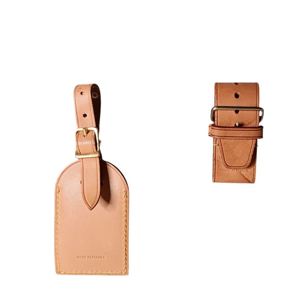 Preowned Authentic Louis Vuitton Vachetta Leather Luggage Tag & Strap Set of 2 - Picture 8 of 16